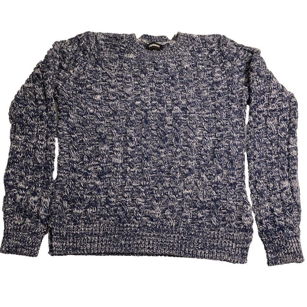 Express Sweater~Womens L Large~Navy Blue/White~Cable Knit~Crew~NWOT